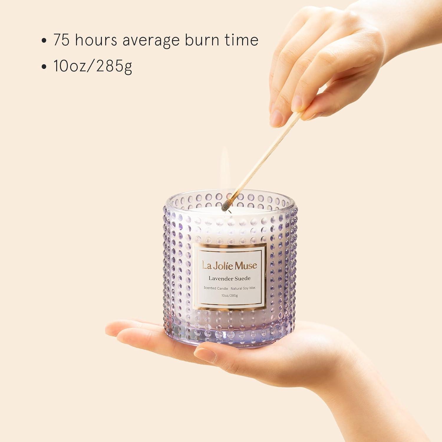 imageLA JOLIE MUSE Jasmine Candles Gifts for Women Luxury Candle for Mothers Day Natural Soy Wax Candles for Home Scented 75 Hours 10 OZLavender Suede