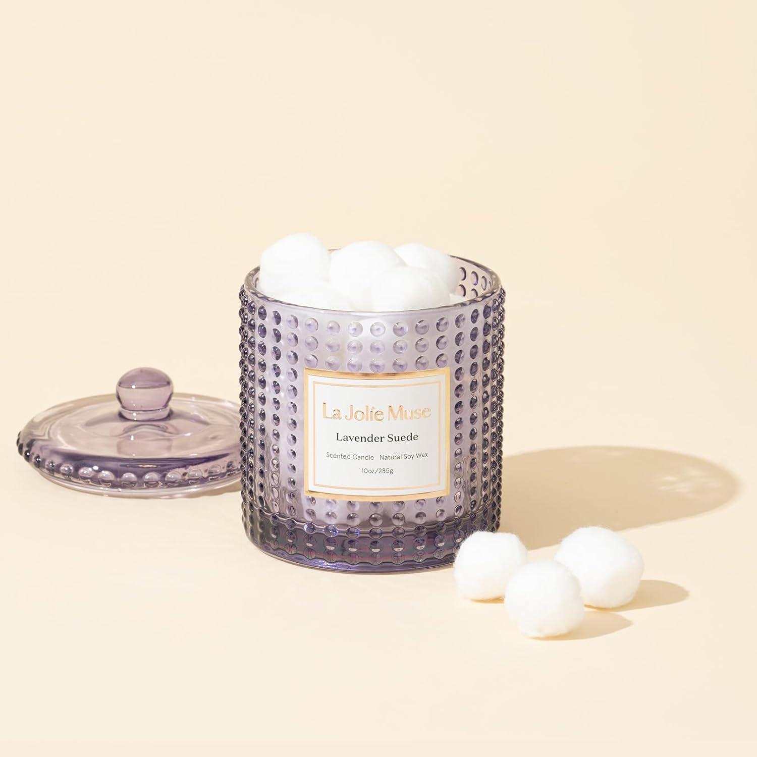 imageLA JOLIE MUSE Jasmine Candles Gifts for Women Luxury Candle for Mothers Day Natural Soy Wax Candles for Home Scented 75 Hours 10 OZLavender Suede