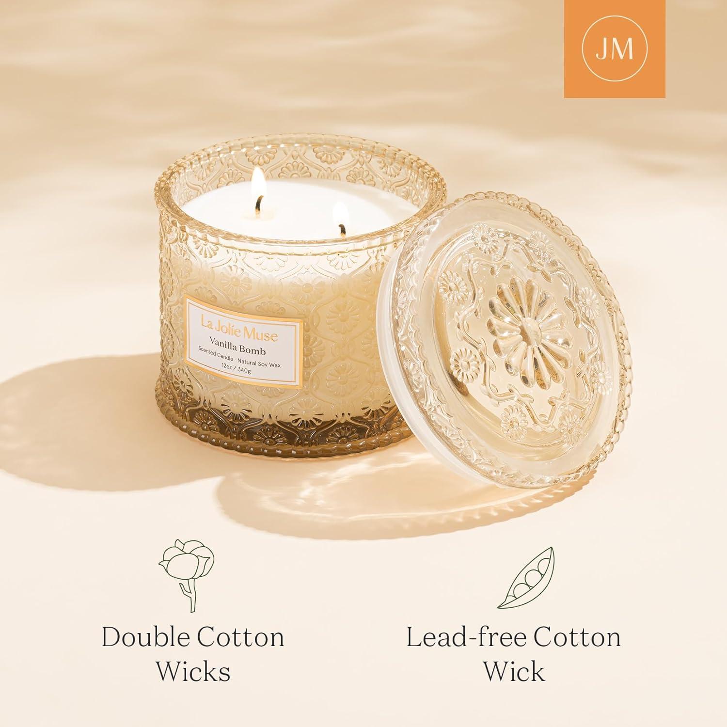 imageLA JOLIE MUSE Pumpkin Candle Fall Candles for Home Scented Large 2Wick Soy Candles Candle Gifts for Women ampamp Men Luxury Jar Candles 60 Hours Long Burning Pumpkin Chai 12ozVanilla Bomb