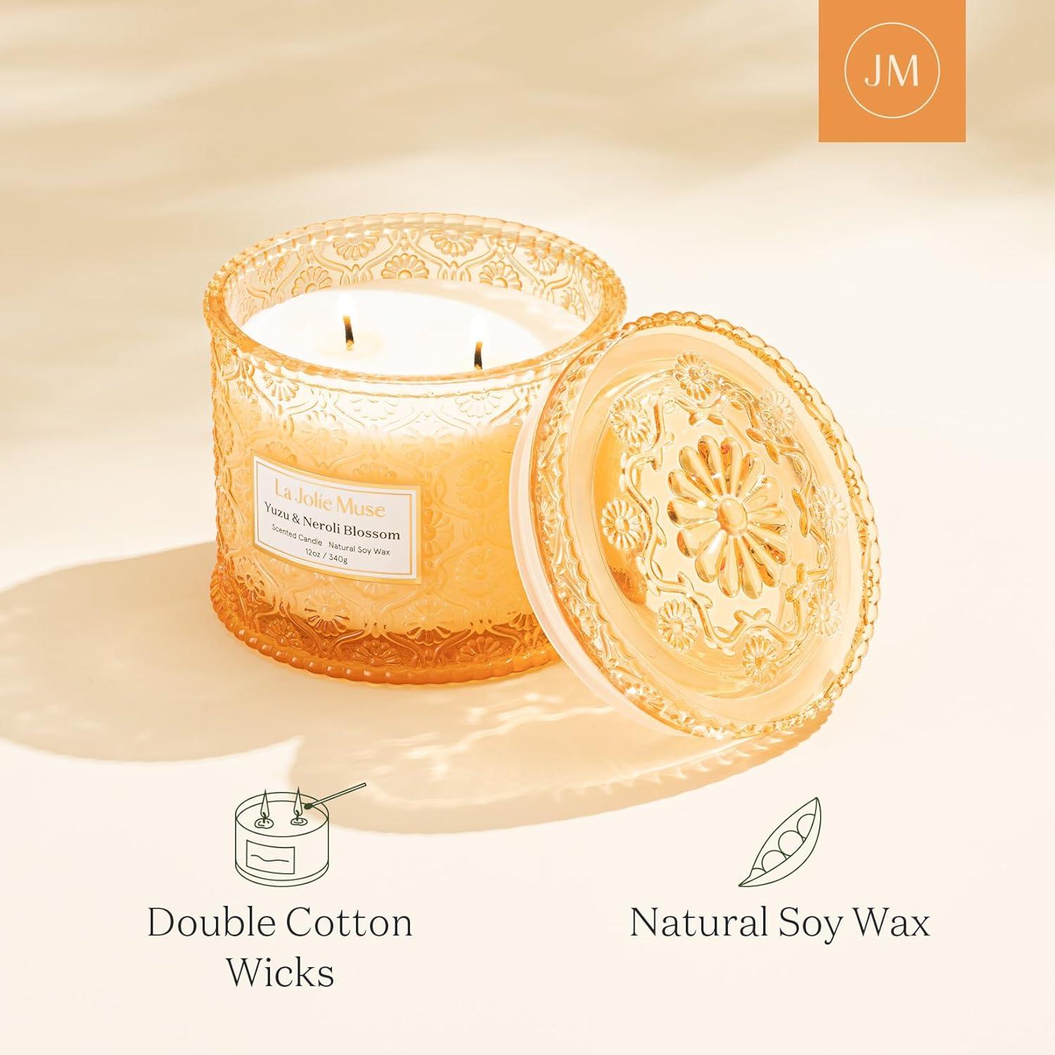 imageLA JOLIE MUSE Pumpkin Candle Fall Candles for Home Scented Large 2Wick Soy Candles Candle Gifts for Women ampamp Men Luxury Jar Candles 60 Hours Long Burning Pumpkin Chai 12ozYuzu  Neroli Blossom
