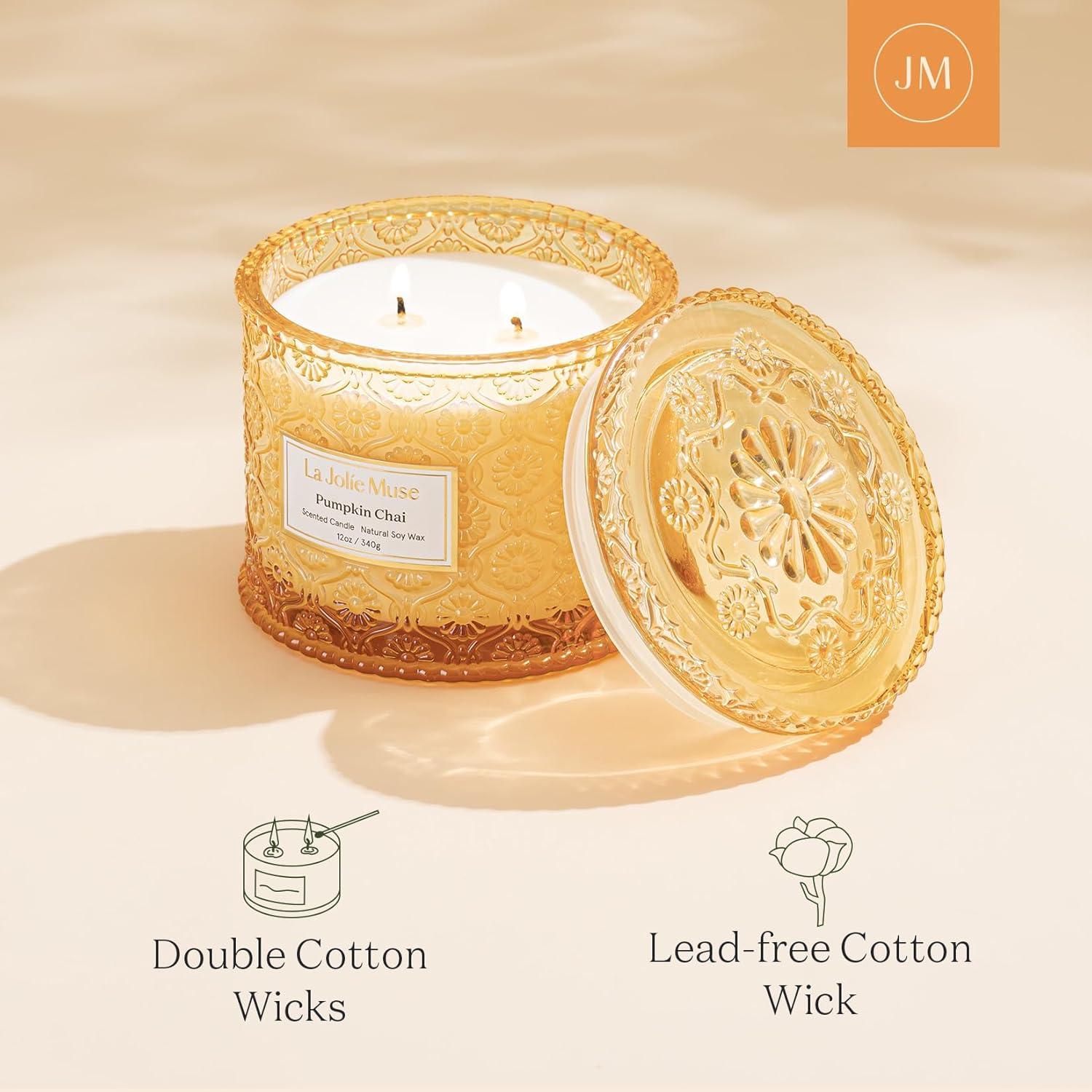 imageLA JOLIE MUSE Pumpkin Candle Fall Candles for Home Scented Large 2Wick Soy Candles Candle Gifts for Women ampamp Men Luxury Jar Candles 60 Hours Long Burning Pumpkin Chai 12ozPumpkin Chai