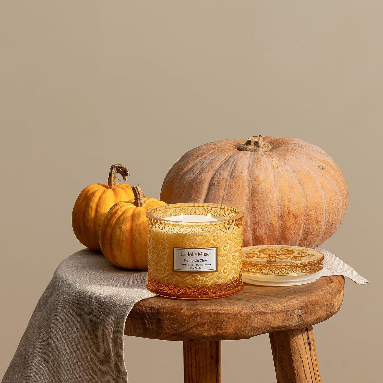 imageLA JOLIE MUSE Pumpkin Candle Fall Candles for Home Scented Large 2Wick Soy Candles Candle Gifts for Women ampamp Men Luxury Jar Candles 60 Hours Long Burning Pumpkin Chai 12ozPumpkin Chai