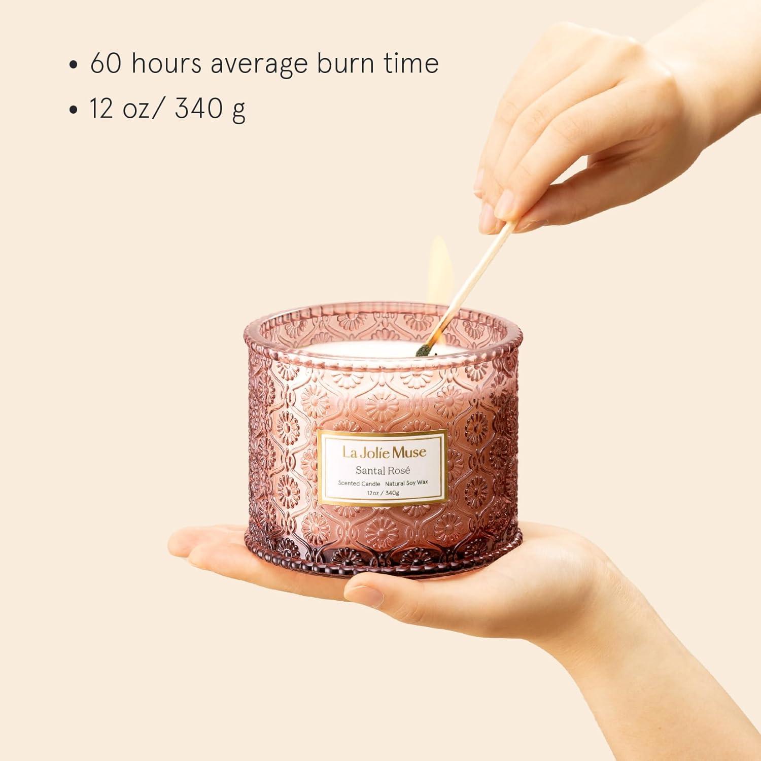imageLA JOLIE MUSE Pumpkin Candle Fall Candles for Home Scented Large 2Wick Soy Candles Candle Gifts for Women ampamp Men Luxury Jar Candles 60 Hours Long Burning Pumpkin Chai 12ozSantal Rose