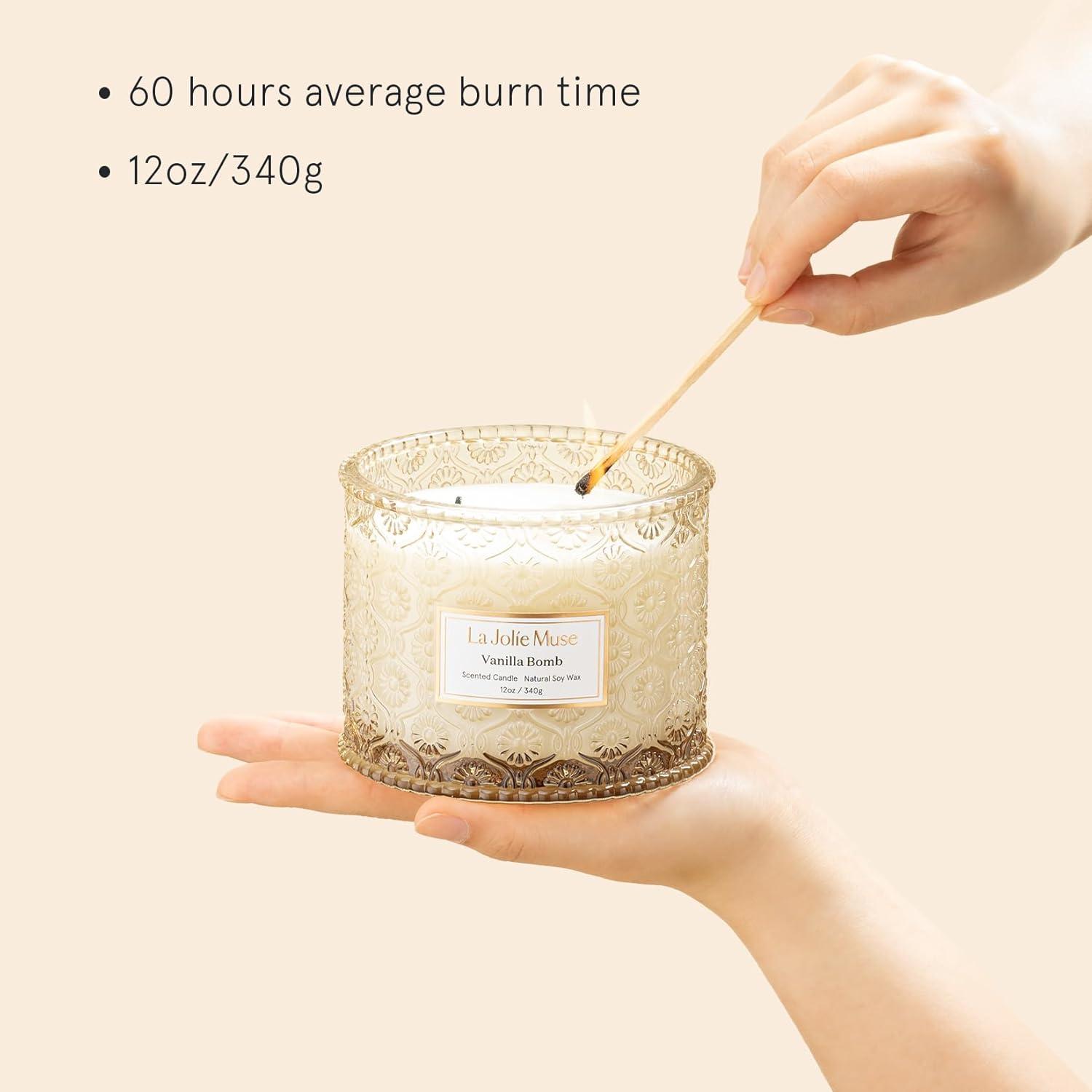 imageLA JOLIE MUSE Pumpkin Candle Fall Candles for Home Scented Large 2Wick Soy Candles Candle Gifts for Women ampamp Men Luxury Jar Candles 60 Hours Long Burning Pumpkin Chai 12ozVanilla Bomb