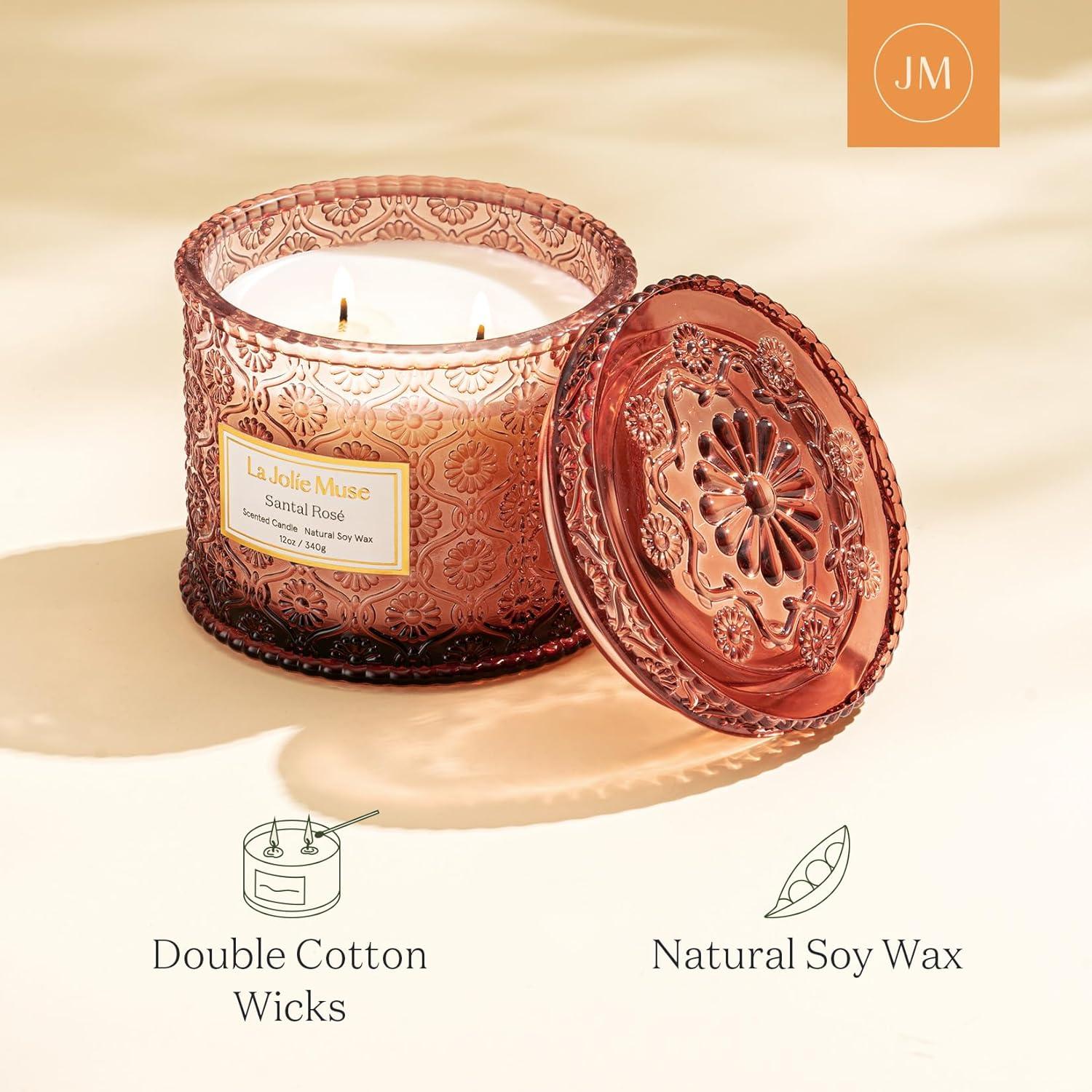 imageLA JOLIE MUSE Pumpkin Candle Fall Candles for Home Scented Large 2Wick Soy Candles Candle Gifts for Women ampamp Men Luxury Jar Candles 60 Hours Long Burning Pumpkin Chai 12ozSantal Rose
