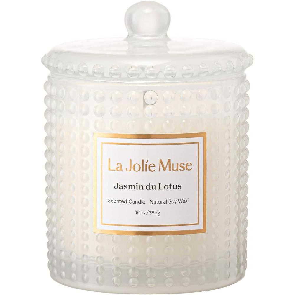 imageLA JOLIE MUSE Jasmine Candles Gifts for Women Luxury Candle for Mothers Day Natural Soy Wax Candles for Home Scented 75 Hours 10 OZJasmin du Lotus