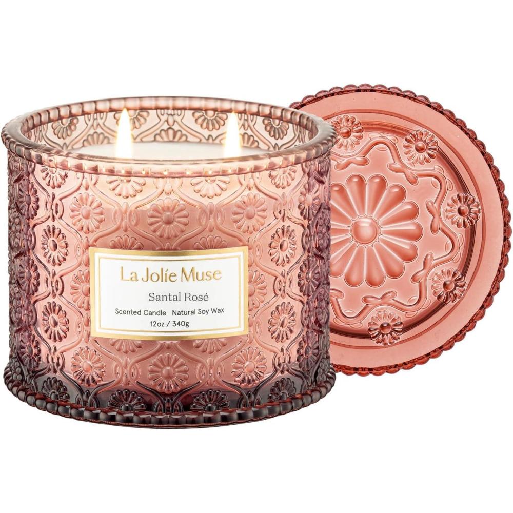 imageLA JOLIE MUSE Pumpkin Candle Fall Candles for Home Scented Large 2Wick Soy Candles Candle Gifts for Women ampamp Men Luxury Jar Candles 60 Hours Long Burning Pumpkin Chai 12ozSantal Rose