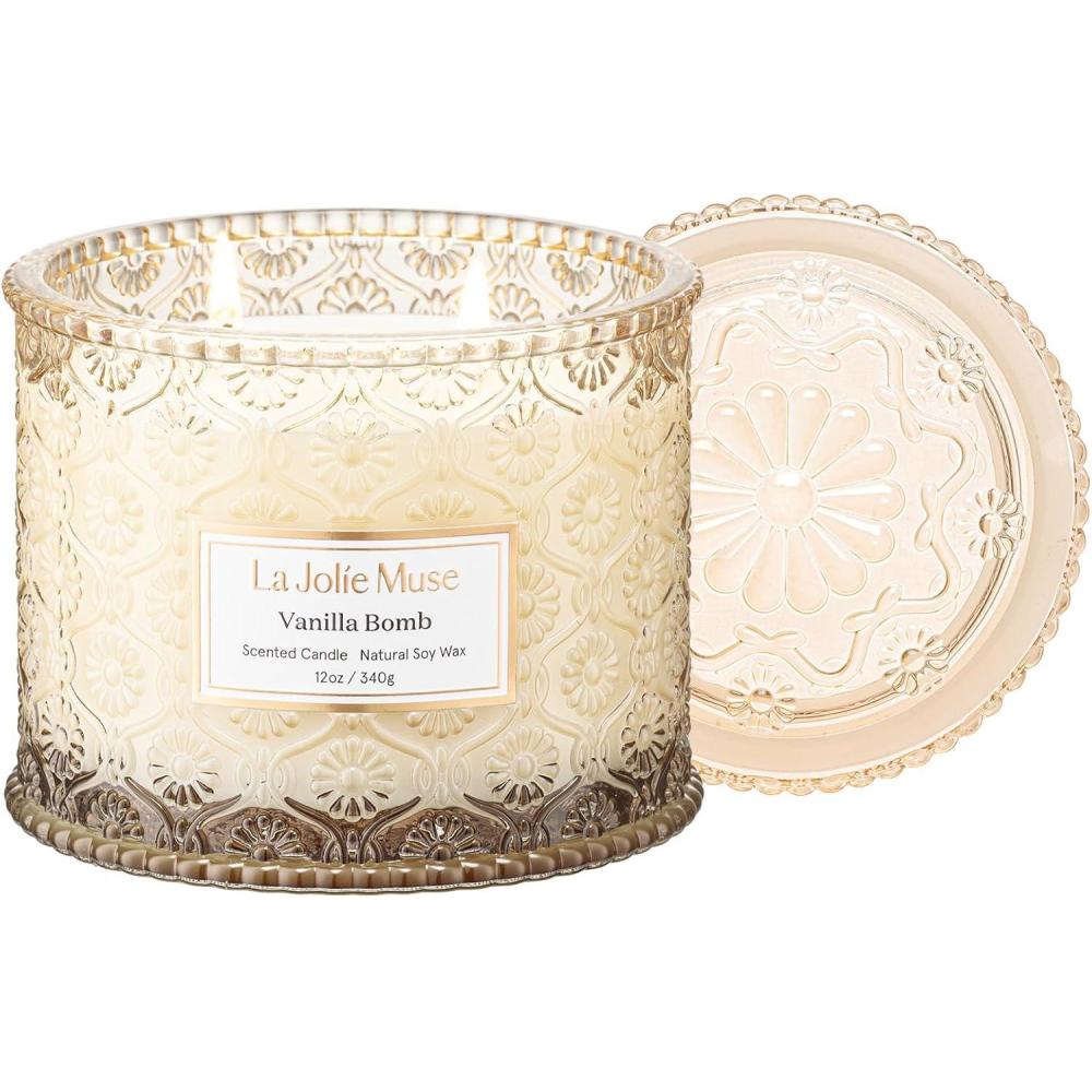 imageLA JOLIE MUSE Pumpkin Candle Fall Candles for Home Scented Large 2Wick Soy Candles Candle Gifts for Women ampamp Men Luxury Jar Candles 60 Hours Long Burning Pumpkin Chai 12ozVanilla Bomb