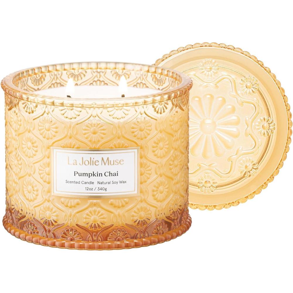 imageLA JOLIE MUSE Pumpkin Candle Fall Candles for Home Scented Large 2Wick Soy Candles Candle Gifts for Women ampamp Men Luxury Jar Candles 60 Hours Long Burning Pumpkin Chai 12ozPumpkin Chai