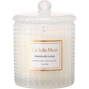 imageLA JOLIE MUSE Jasmine Candles Gifts for Women Luxury Candle for Mothers Day Natural Soy Wax Candles for Home Scented 75 Hours 10 OZJasmin du Lotus