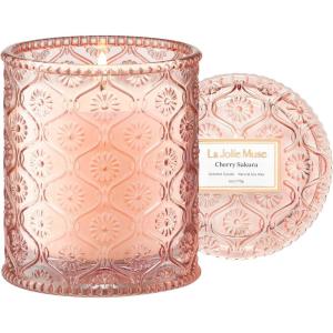 imageLA JOLIE MUSE 6 oz 40 Hours Burn Fresh Sea Salt Candles Santorini Salt Air Candles for Women Ocean Candle Summer Candle Natural Soy Wax CandleCherry Sakura