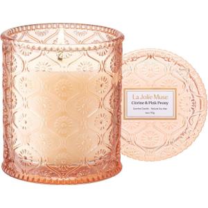 imageLA JOLIE MUSE 6 oz 40 Hours Burn Fresh Sea Salt Candles Santorini Salt Air Candles for Women Ocean Candle Summer Candle Natural Soy Wax CandleCitrine  Pink Peony
