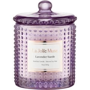 imageLA JOLIE MUSE Citrus Mint Candle Summer Candles for Home Scented Luxury Eucalyptus Candles Gifts for Women ampamp Men Natural Soy Wax 75 Hours 10 OZLavender Suede