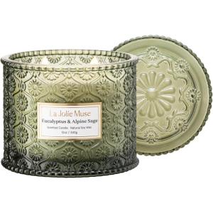imageLA JOLIE MUSE Eucalyptus ampamp Alpine Sage Candle Scented Candles for Home Large 2Wick Soy Candles Luxury Jar Candle Gifts for Women ampamp Men 60 Hours Long Burning 12ozEucalyptus  Alpine Sage