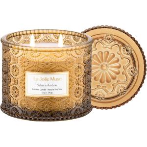 imageLA JOLIE MUSE Eucalyptus ampamp Alpine Sage Candle Scented Candles for Home Large 2Wick Soy Candles Luxury Jar Candle Gifts for Women ampamp Men 60 Hours Long Burning 12ozSahara Ambre