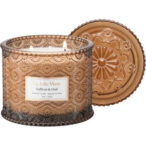 imageLA JOLIE MUSE Eucalyptus ampamp Alpine Sage Candle Scented Candles for Home Large 2Wick Soy Candles Luxury Jar Candle Gifts for Women ampamp Men 60 Hours Long Burning 12ozSaffron  Oud