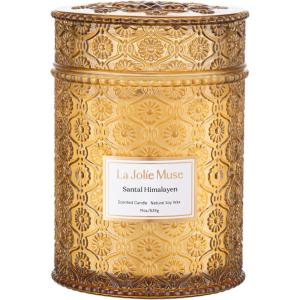imageLA JOLIE MUSE Jasmin Candle 19 oz Wood Wicked Scented Candle Gifts for WomenampampMen Large Jar Candles for Home 90 Hours Long Burning Jasmin du LotusSantal Himalayen
