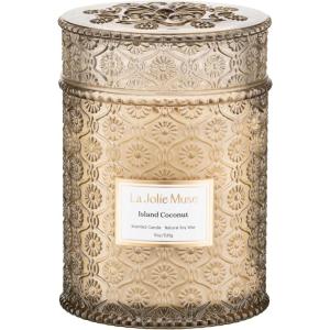 imageLA JOLIE MUSE Jasmin Candle 19 oz Wood Wicked Scented Candle Gifts for WomenampampMen Large Jar Candles for Home 90 Hours Long Burning Jasmin du LotusIsland Coconut