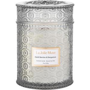 imageLA JOLIE MUSE Jasmin Candle 19 oz Wood Wicked Scented Candle Gifts for WomenampampMen Large Jar Candles for Home 90 Hours Long Burning Jasmin du LotusDark Berries  Bergamot
