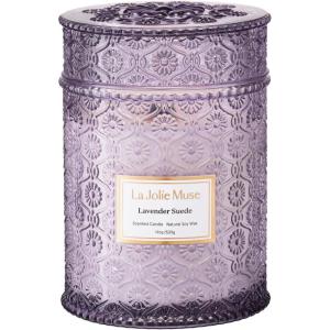 imageLA JOLIE MUSE Jasmin Candle 19 oz Wood Wicked Scented Candle Gifts for WomenampampMen Large Jar Candles for Home 90 Hours Long Burning Jasmin du LotusLavender Suede