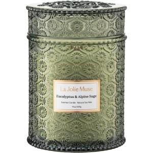 imageLA JOLIE MUSE Jasmin Candle 19 oz Wood Wicked Scented Candle Gifts for WomenampampMen Large Jar Candles for Home 90 Hours Long Burning Jasmin du LotusEucalyptus  Alpine Sage