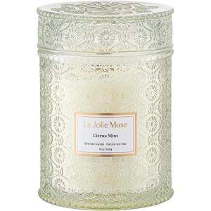 imageLA JOLIE MUSE Jasmin Candle 19 oz Wood Wicked Scented Candle Gifts for WomenampampMen Large Jar Candles for Home 90 Hours Long Burning Jasmin du LotusCitrus Mint