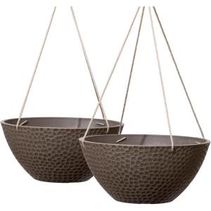 imageLA JOLIE MUSE Hanging Planters for Outdoor Plants Large Outdoor Hanging Planters with Drain Holes Ash Brown Honeycomb 132 Inch Set of 2Ash Brown