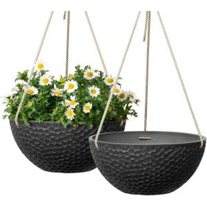 imageLA JOLIE MUSE Hanging Planters for Outdoor Plants Large Outdoor Hanging Planters with Drain Holes Ash Brown Honeycomb 132 Inch Set of 2Black