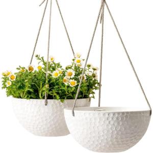 imageLA JOLIE MUSE Hanging Planters for Outdoor Plants Large Outdoor Hanging Planters with Drain Holes Ash Brown Honeycomb 132 Inch Set of 2White