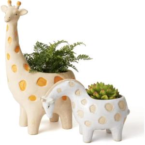 imageLA JOLIE MUSE Ceramic Giraffe Succulent Planter Animal Plant Pots  114  49 Inch Tall Cute Rough Pottery Indoor Flower Pots Home Decor
