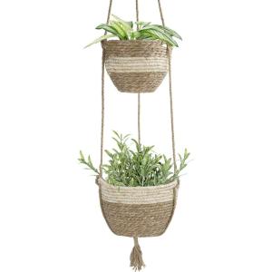 imageLA JOLIE MUSE Hanging Planter Basket Indoor OutdoorNatural Seagrass Flower Plant Pots Beige
