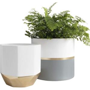 imageLA JOLIE MUSE White Ceramic Flower Pot Garden Planters 67  54 Inch Indoor Plant Containers in a Marble Ink Pattern with Gold and Grey DetailingLarge1081grey