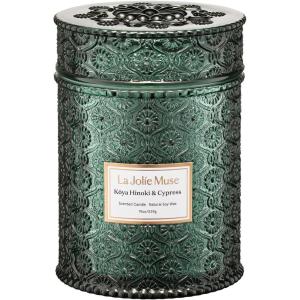 imageLA JOLIE MUSE Ruby Berry Bliss Scented Candle  Mandarin Cranberry ampamp Plum  19 oz Festive Fall Candle  Wooden Wick  Clean Burn ampamp Vibrant Scent  Fun Gift for Hosts ampamp Fall TablescapesKya Hinoki  Cypress