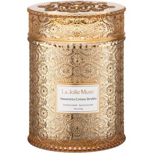 imageLA JOLIE MUSE Ruby Berry Bliss Scented Candle  Mandarin Cranberry ampamp Plum  19 oz Festive Fall Candle  Wooden Wick  Clean Burn ampamp Vibrant Scent  Fun Gift for Hosts ampamp Fall TablescapesAmaretto Crme Brle