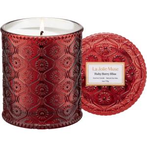 imageLA JOLIE MUSE Ruby Berry Bliss Scented Candle  Mandarin Cranberry ampamp Plum  6 oz Festive Fall Candle  40 Hours Clean BurnVibrant Scent Gift for HostsFall TablescapesRuby Berry Bliss