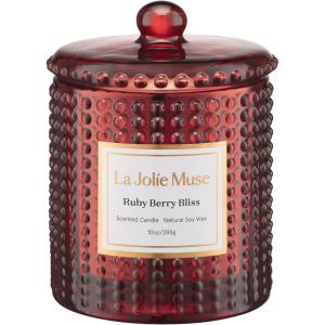 imageLA JOLIE MUSE Ruby Berry Bliss Scented Candle  Mandarin Cranberry ampamp Plum Natural Soy Wax  10 oz Festive Christmas Candle  55 Hours Clean Burn  Autumn House Warming Gift  Seasonal Home DcorRuby Berry Bliss