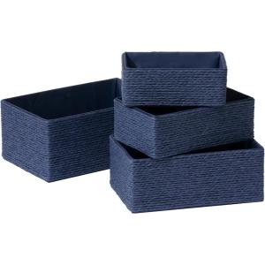 imageLA JOLIE MUSE Storage Baskets for Organizing  Set of 4 Sturdy Woven Paper Rope Decorative Stackable Wicker Baskets for Makeup Closet Bathroom Bedroom Navy BlueNavy Blue