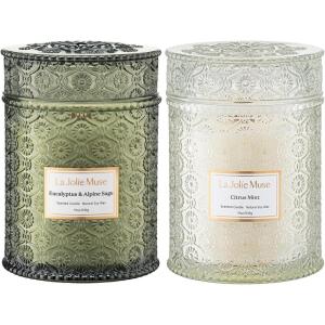 image:imageLA JOLIE MUSE Citrus Mint  Eucalyptus amp Alpine Sage Candle Gift Set  2Piece Soy Wax Candle Bundle  19 oz Wooden Wick  90 Hours Clean Burn  Decorative Candles for Home