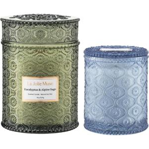 image:imageLA JOLIE MUSE Eucalyptus amp Alpine Sage  Citrus Mint Candle Gift Set  2Piece Soy Wax Candle Bundle  19 oz Wooden Wick amp 6 oz Cotton Wick  90 amp 40 Hours Clean Burn  Refreshing Candle Gift Set