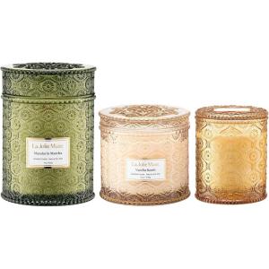 image:imageLA JOLIE MUSE Santal Himalayen  Vanilla Bomb  Mandarin Matcha Candle Gift Set  3Piece Soy Wax Candles  19 oz Wooden Wick 12 oz 2Wick amp 6 oz Cotton Wick  90 60 amp 40 Hour Burn