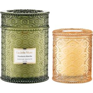 image:imageLA JOLIE MUSE Yuzu Neroli Blossom  Mandarin Matcha Candle Gift Set  2Piece Soy Wax Candle Bundle  19 oz Wooden Wick amp 6 oz Cotton Wick  90 amp 40 Hours Clean Burn  Decorative Candles for Home