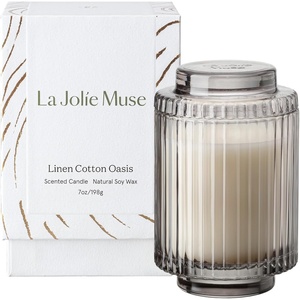 image:imageLA JOLIE MUSE Linen Cotton Oasis Scented Candles for Home 7 oz Natural Soy  Luxury Jar Candle Clean Non Toxic Wax Gifts for Women amp Men Decorative Candles for Candle Warmer Fresh CandleLinen Cotton