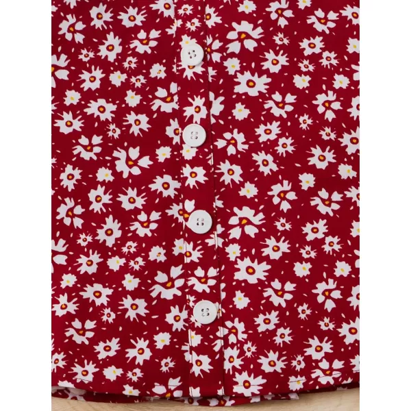 SweatyRocks Girl's 2 Piece Outfit Lettuce Trim Short Sleeve Tee Top and Floral Print Mini Skirts Set
