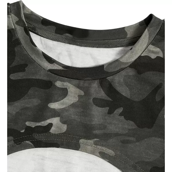 SweatyRocks Girl's 2 Piece Outfits Short Sleeve Crop Top Tee and Camo Print Cami Dress Set
