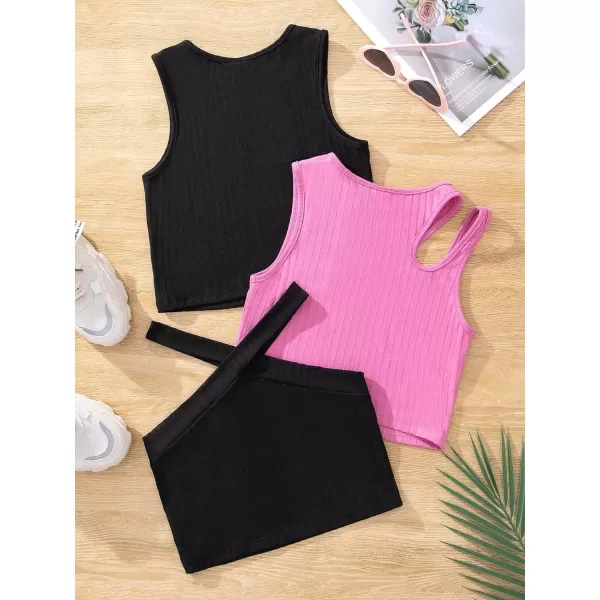 SweatyRocks Girl's 3 Piece Round Neck Slim Fit Tank Top Cut Out Sleeveless Vest Tops