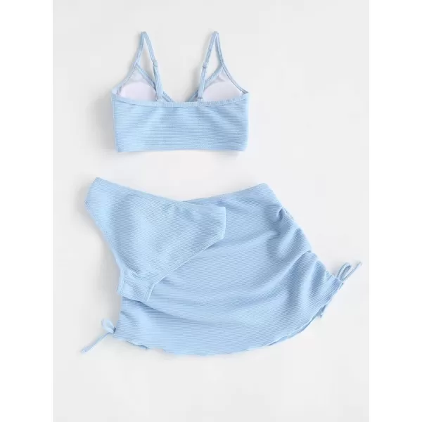 SweatyRocks Girl's 3 Piece Swimsuit Cute Solid Bikini Bathing Suit with Ruched Beach Skirt
