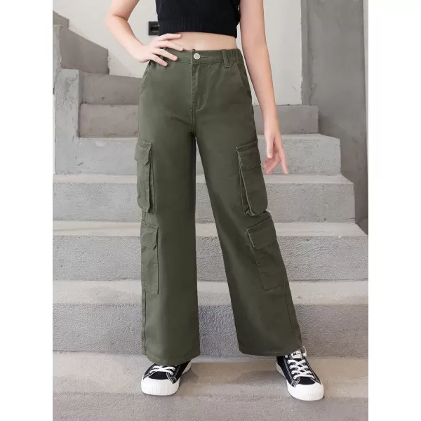 SweatyRocks Girl's Casual Elastic Waist Zip Up Denim Pants Straight Leg Cargo Jeans with Pocket