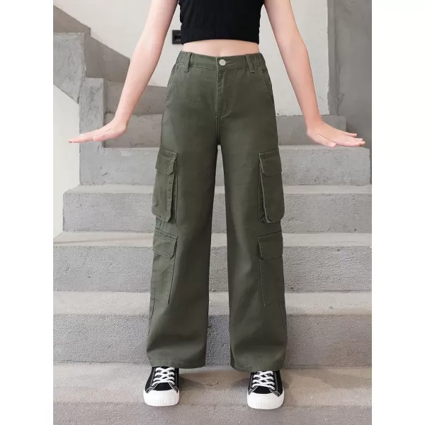 SweatyRocks Girl's Casual Elastic Waist Zip Up Denim Pants Straight Leg Cargo Jeans with Pocket