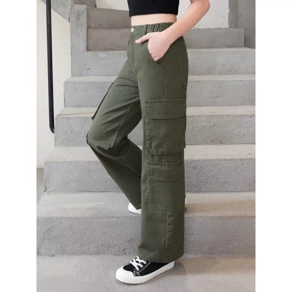 SweatyRocks Girl's Casual Elastic Waist Zip Up Denim Pants Straight Leg Cargo Jeans with Pocket