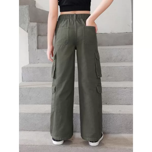 SweatyRocks Girl's Casual Elastic Waist Zip Up Denim Pants Straight Leg Cargo Jeans with Pocket